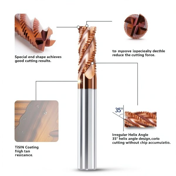 1/4" Tungsten Carbide Roughing End Mill 4 Flute Square Endmill CNC Milling Cutter Bits for Alloy Steels/Hardened Steels - TISIN Coated-2