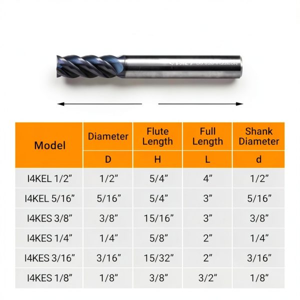 ACCUCUT 3/16" Carbide Square End Mill 4 Flute AlTiN Coated 45° Helix-6