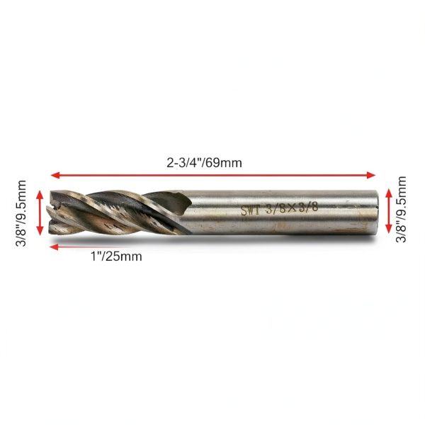 Rannb Square End Mill 3/8" Dia x 3/8" Shank 4 Flute Cutter 2pcs-1