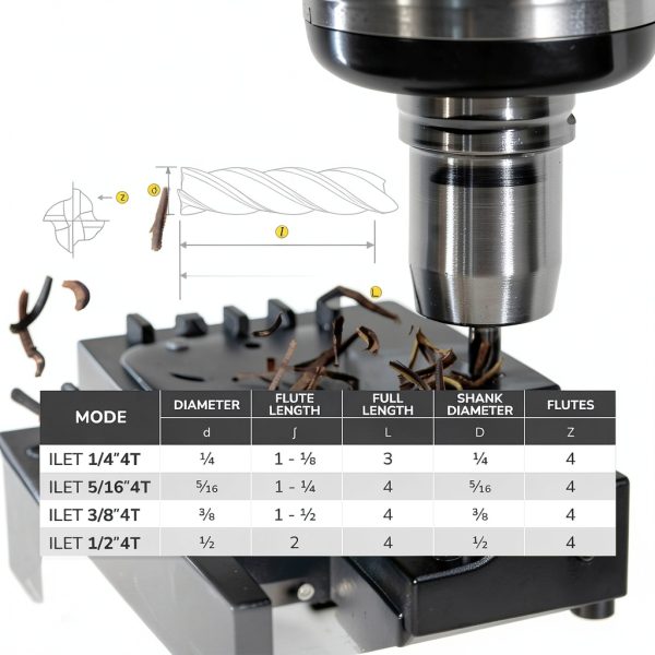 SPEED TIGER Micrograin Carbide Square Long Flute End Mill - 1/4" Diameter 1-1/8" Flute Length, 4" OVL, 4 Flutes - ILET (2 Pieces, 1/4") - for Alloy Steels, Hardened Steel & Metal– Mill Bits Sets-3